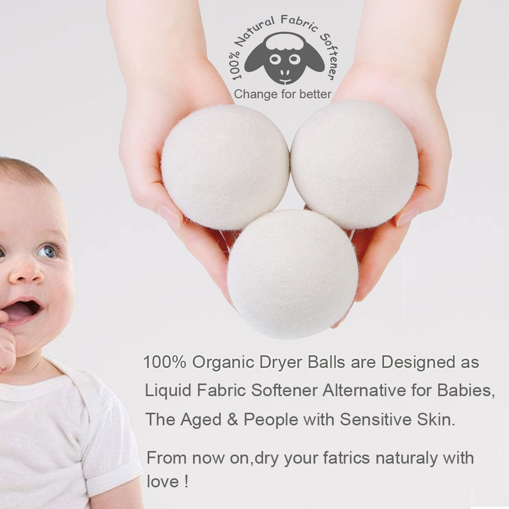 Budieggs Wool Dryer Balls Organic XL 6-Pack, 100% New Zealand Chemical Free Fabric Softener for 1000+ Loads, Baby Safe & Hypoallergenic, Reduce Wrinkles & Shorten Drying Time Naturally