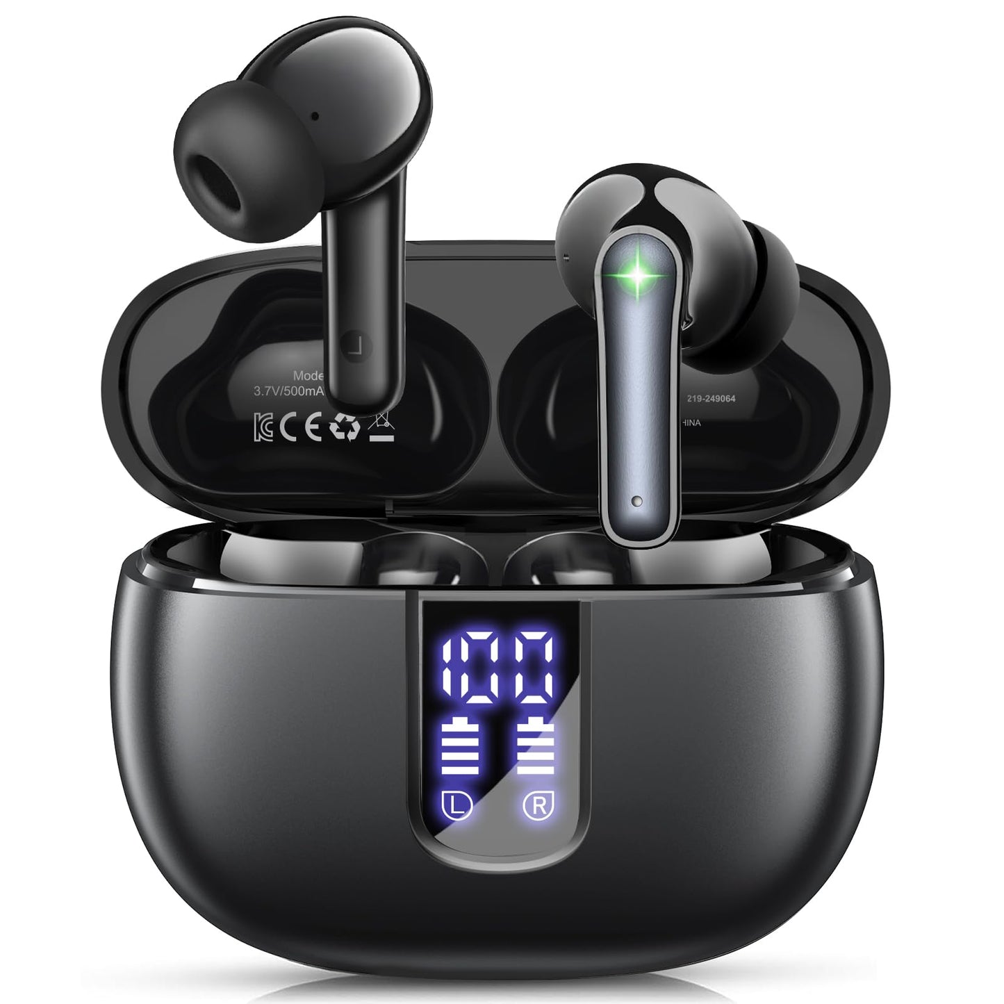 Ear Buds Wireless Earbuds - Bluetooth 5.3 Headphones (48H Playback) Built in Mic with LED Display Charging Case, IP7 Waterproof Earphone for iPhone Andriod Phones Laptop Sports Workout - Black