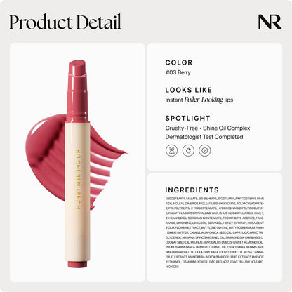 Nature Republic HONEY MELTING LIP (03 BERRY) SOFT LIP STICK, Hydrating Gloss, Moisturizing balms, Sheer tint, Shine & Glowy Finish, korean make up