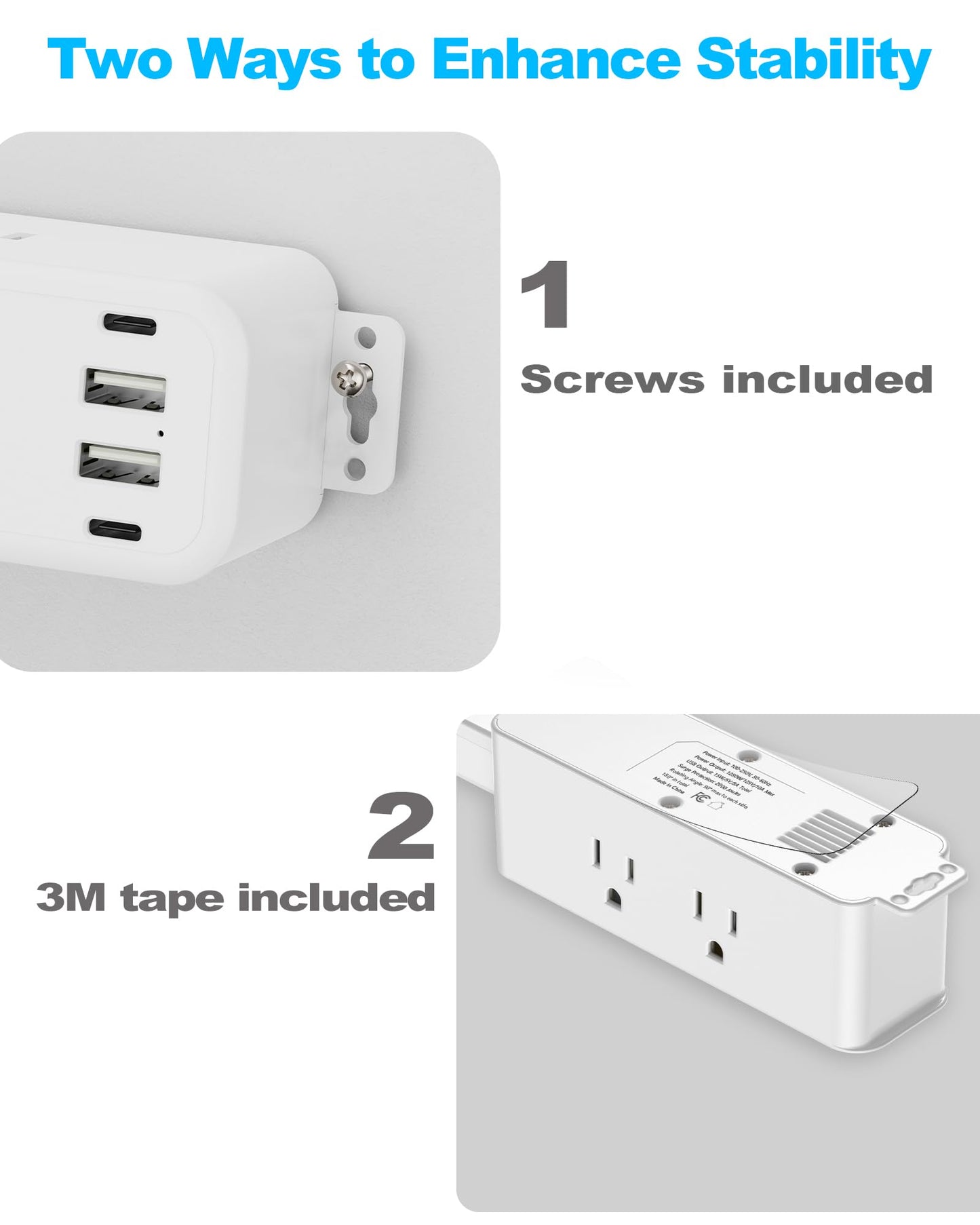 Olcorife Outlet Extender Stick, Power Strip with 6 Outlets & 4 USB Ports, Extends 22"-34", Rotates 180°(90° per Side), Home Dorm Essential for Nightstand, Couch and Desk