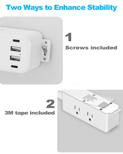 Olcorife Outlet Extender Stick, Power Strip with 6 Outlets & 4 USB Ports, Extends 22"-34", Rotates 180°(90° per Side), Home Dorm Essential for Nightstand, Couch and Desk