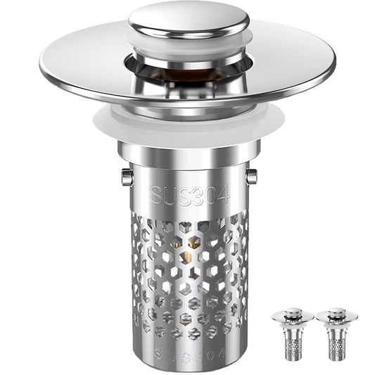 Sink Stopper Hair Catcher, Pop-up Sink Drain Strainer with Removable Stainless Steel Strainer Basket Hair Catcher, Bathroom Sink Strainer for Bathroom Sink Stopper Replacement(New/2PCS)