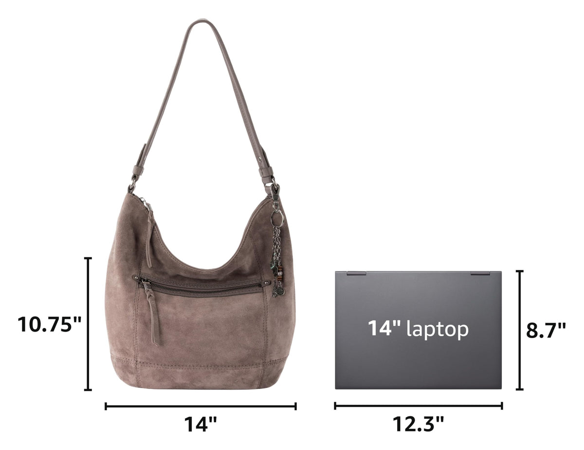 The Sak Sequoia Hobo Bag in Leather, Single Shoulder Strap, Mushroom Suede