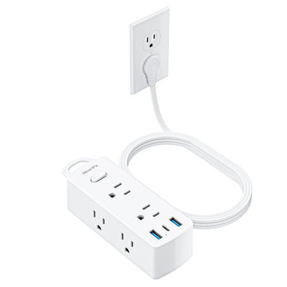 Olcorife Surge Protector Power Strip, Ultra Thin Flat Plug Extension Cord 6ft, 6 Outlets 3 USB Ports(1 USB C), 3 Sided Outlet Extender for Home Office Travel Dorm Room Essentials, White