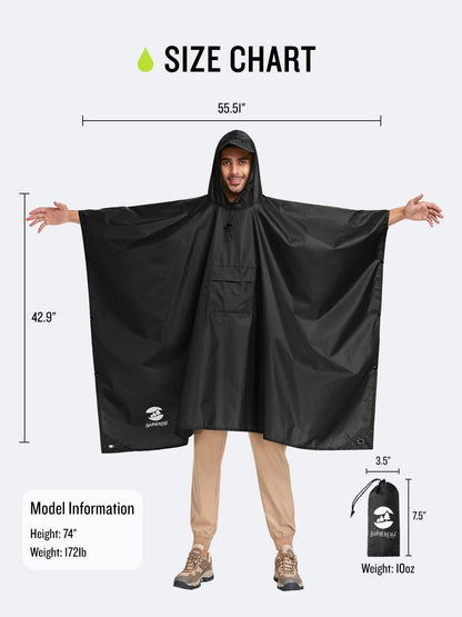 SaphiRose Hooded Rain Poncho Waterproof Raincoat Jacket for Men Women Adults(black)