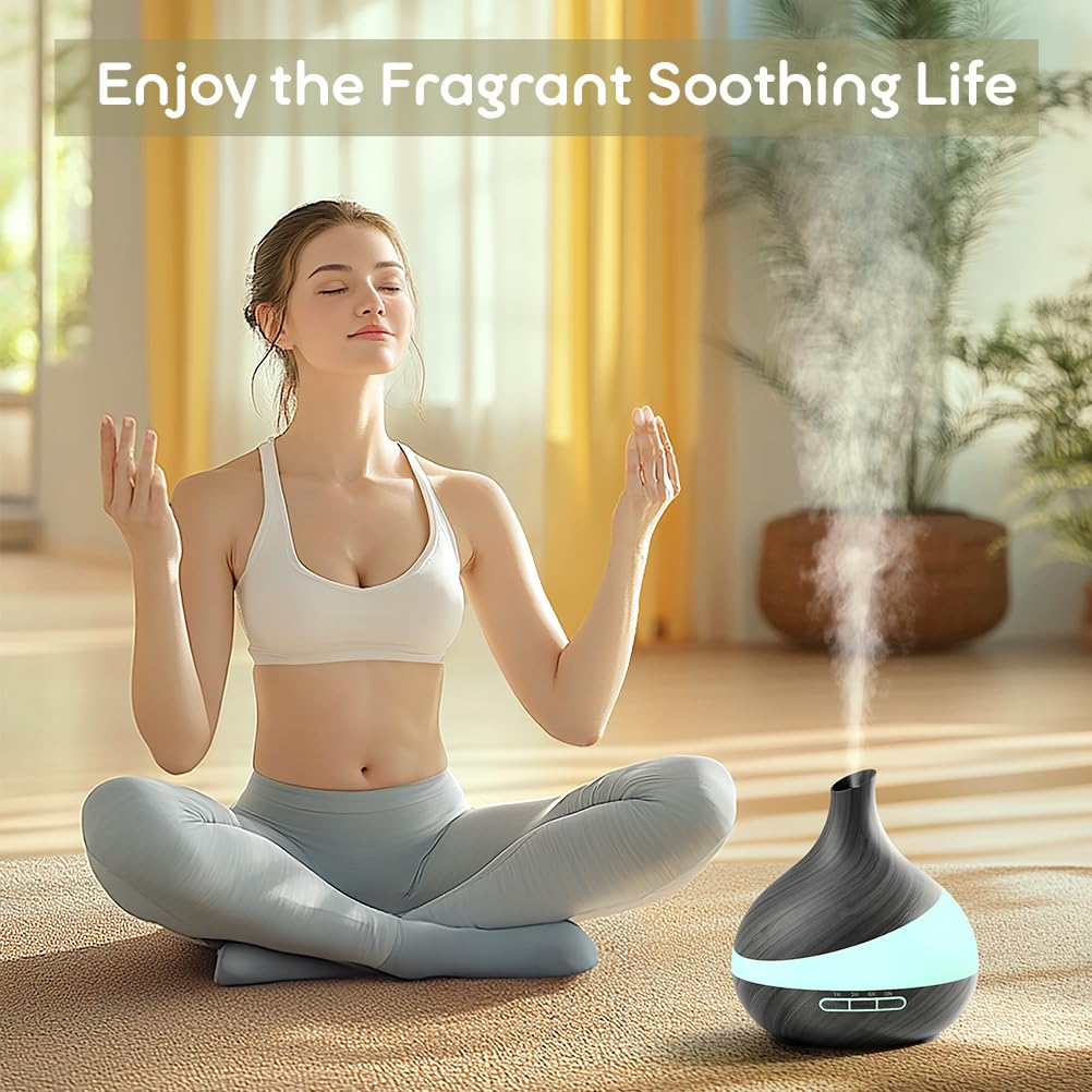 HJTHJT 500ML Essential Oil Diffuser: Aroma Diffuser with Remote Control for Hotel Spa Yoga Room - Humidifier with 14 Colors LED Night Light for Bedroom Home Relaxation (Ink Black)