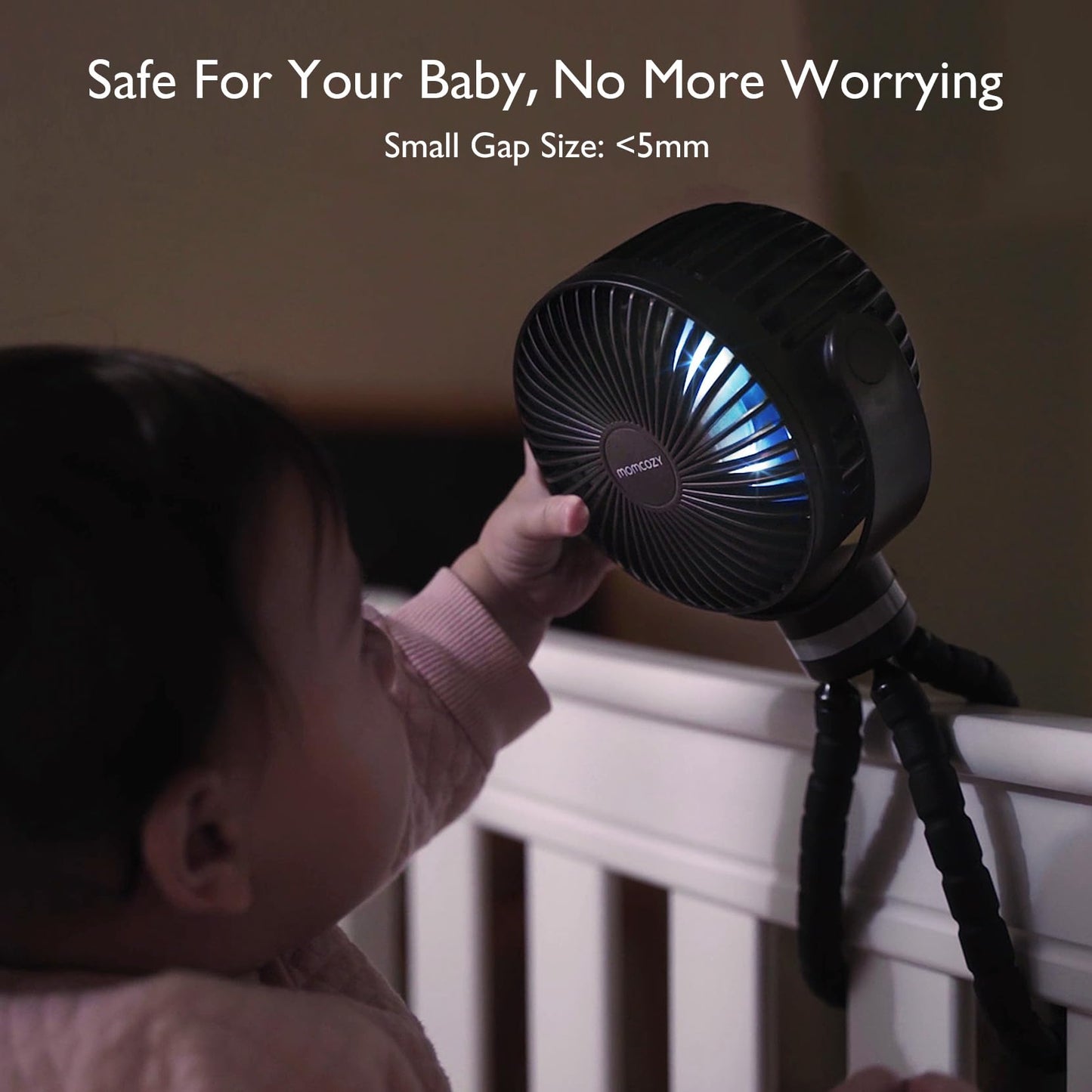 Momcozy 8000mAh Portable Stroller Fan, 27H Ultra-long Battery Life Detachable 4 Speed 360°Rotate LED Night Light with 2 Modes, USB Rechargeable Handheld Cooling Fan for Travel/Car Seat/Bedroom