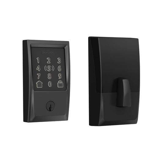 Schlage BE499WB CEN 622 Encode Plus WiFi Deadbolt Smart Lock, Keyless Entry Touchscreen Door Lock with Century Trim, Matte Black