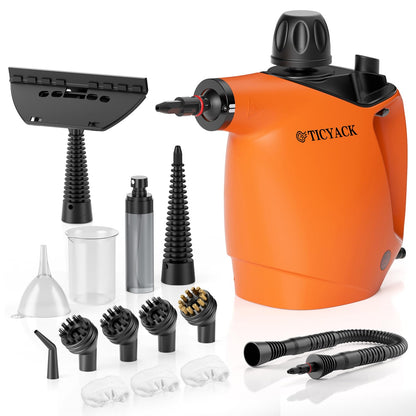 Handheld Steam Cleaner, Steam Cleaner with 16 PCS Accessory & Safety Lock, 500ML Large Capacity Natural Surface Steam for Cleaning, Multipurpose Steamer for Home, Car, Bathroom, Grease (Orange)
