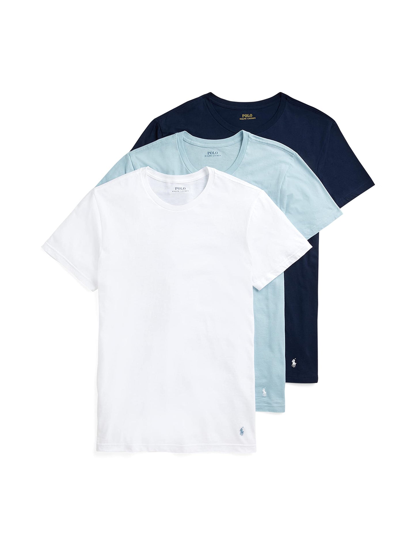 POLO Men's Classic Fit Cotton Crew Undershirt, 3-Pack, Available in Big & Tall, White/Surf Blue, Surf Blue/White, Cruise Navy/White-3 Pack, Medium
