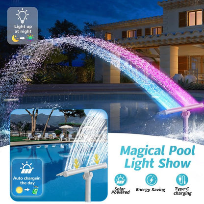 Solar Pool Fountain for Above and In-ground Pools, with 10-Color Lights and Auto Light Sensing Pool Sprinkler Fountain 360° Adjustable Dual Spray High Pressure Pool Waterfall