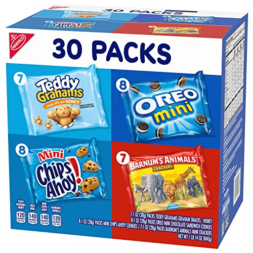 Nabisco Team Favorites Variety Pack, OREO Mini, CHIPS AHOY! Mini, Teddy Grahams Honey & Barnum's Animal Crackers, School Snacks, 30 Snack Packs