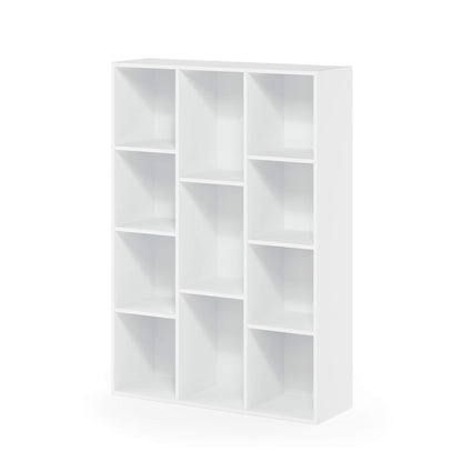 Furinno LUDER Book Shelf, 11-Cube Bookshelf, Reversible Bookcase, 9.4 x 29.1 x 41.7, for Living Room, Bedroom, Home Office, White