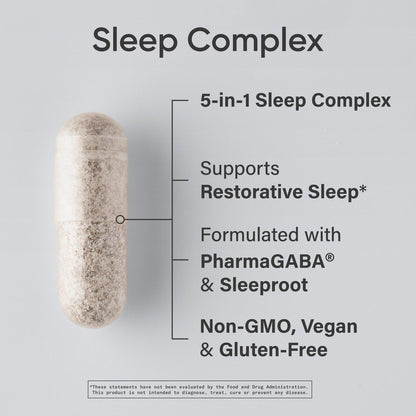 Sports Research® Sleep Complex- Melatonin-Free Vegan Capsules - with Valerian Root, GABA, L-Theanine, Magnesium & 5-HTP - 30 Servings