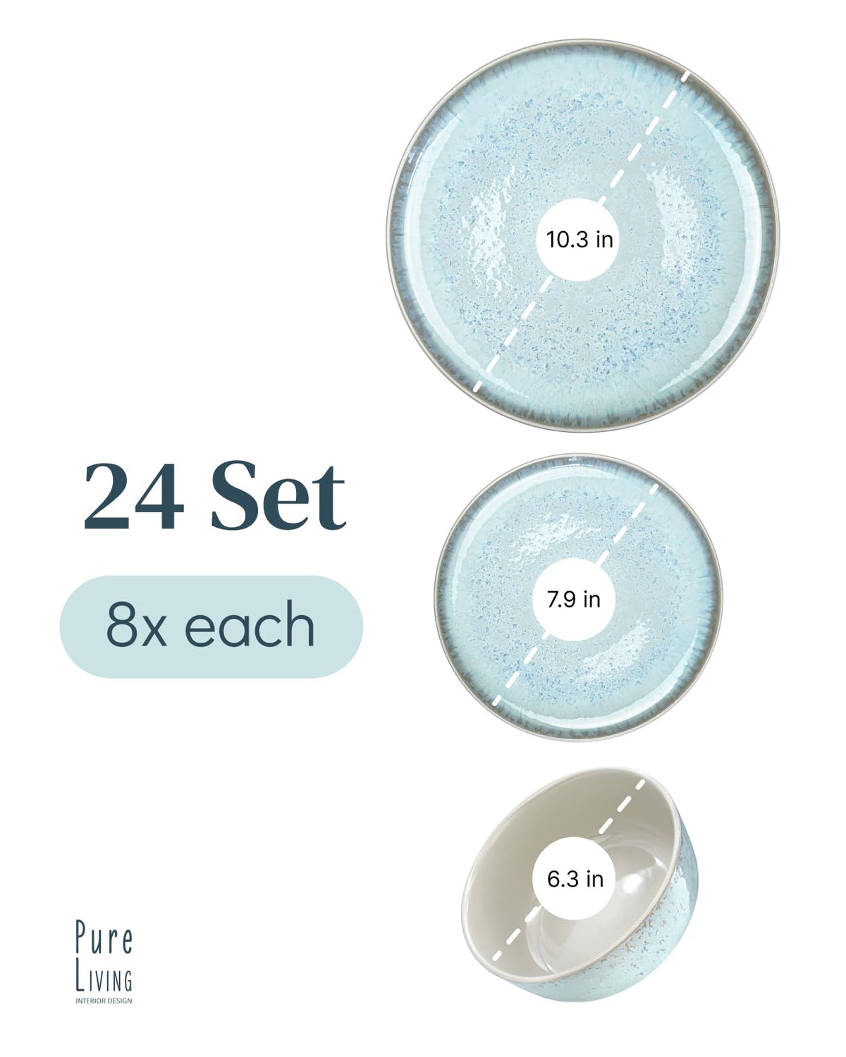 24 Piece Dinnerware Sets for 8 - Modern Style Stoneware Dinnerware Set - Microwave Safe Dinner Plates and Bowls Sets for 8, Ceramic Dish Set, Bowl and Plate Sets for 8, Beige Light Blue Set for 8…