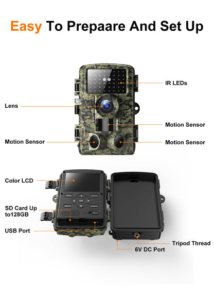 Dargahou Trail Camera - 4K 48MP Game Camera with Night Vision, 0.05s Trigger Motion Activated Hunting Camera, IP66 Waterproof, 130 Wide-Angle with 46pcs No Glow Infrared LEDs for Outdoor Wildlife