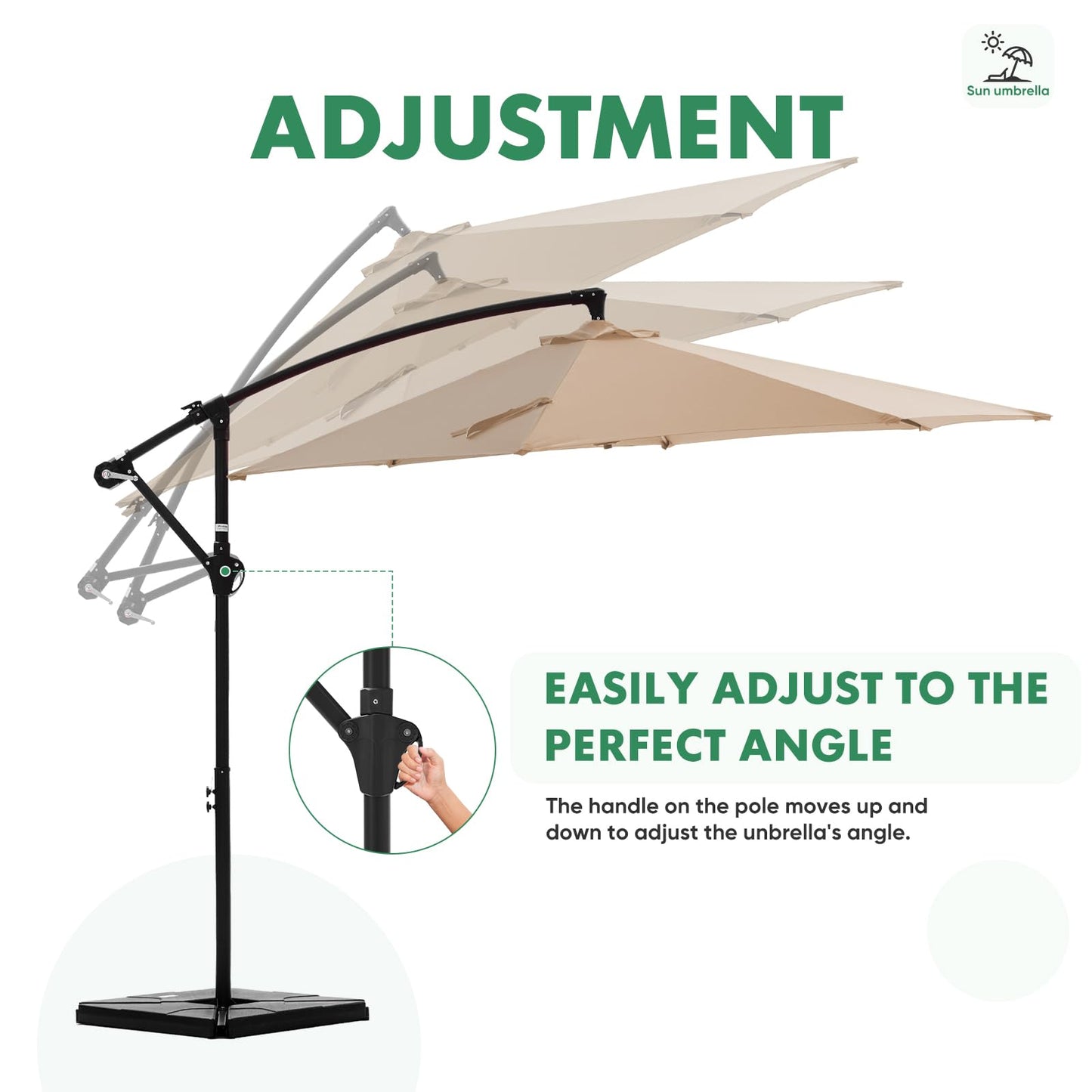 NEWBULIG 10FT Patio Umbrella with Base Included, Offset Cantilever Outdoor Patio Table Umbrella, UV Protection, Fade Resistant Fabric, Easy Tilt Adjustment for Pool, Deck, Garden, Backyard, Khaki