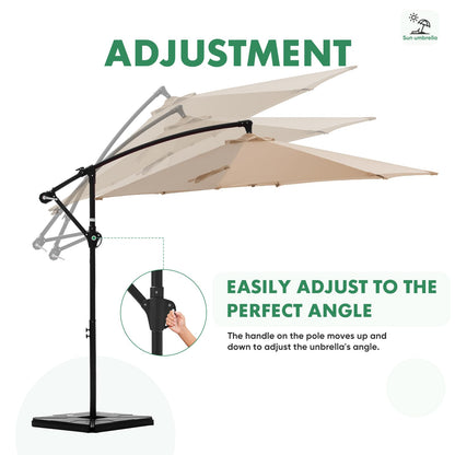 NEWBULIG 10FT Patio Umbrella with Base Included, Offset Cantilever Outdoor Patio Table Umbrella, UV Protection, Fade Resistant Fabric, Easy Tilt Adjustment for Pool, Deck, Garden, Backyard, Khaki