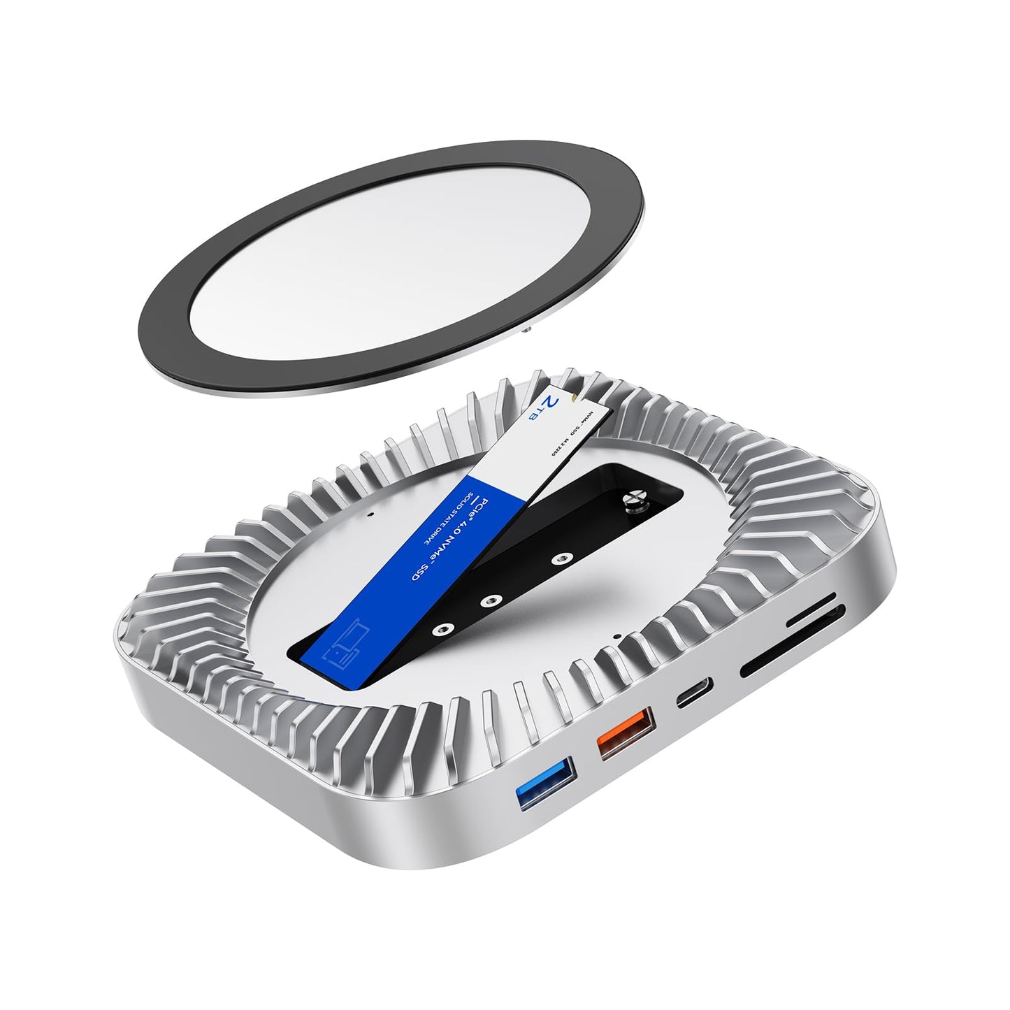Mac mini M4 Dock, Aluminum Stand and HDMI Hub for Mac mini M4 and M4 Pro 2024 with M.2 NVMe/SATA SSD Enclosure, 4K60Hz HDMI,10G USB A/C, 5G USB A*2, USB-C Charge, SD/TF, Audio
