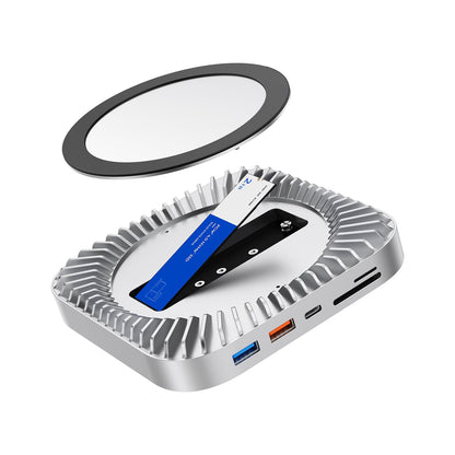 Mac mini M4 Dock, Aluminum Stand and HDMI Hub for Mac mini M4 and M4 Pro 2024 with M.2 NVMe/SATA SSD Enclosure, 4K60Hz HDMI,10G USB A/C, 5G USB A*2, USB-C Charge, SD/TF, Audio