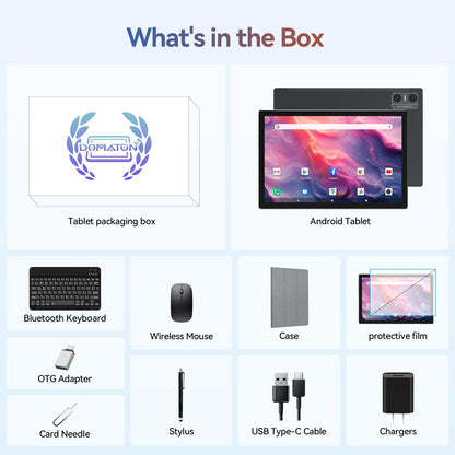 Android 14 Tablet 2025 Latest Tablets, 10 inch Tablet (4+4)GB RAM 64GB ROM 1TB Expand, 2 in 1 Tablets with Keyboard, Case, Stylus, Octa-Core Tableta PC, WiFi 6, Bluetooth, Dual Camera,7000mAh Battery