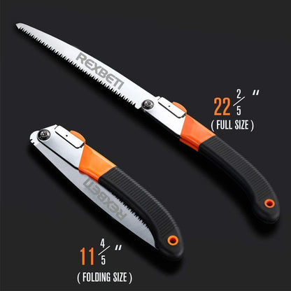 REXBETI Folding Saw, Heavy Duty 11 Inch Extra Long Blade Hand Saw for Wood Camping, Dry Wood Pruning Saw With Hard Teeth, Quality SK-5 Steel