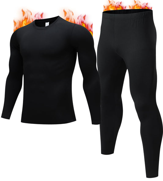 JZCreater Thermal Underwear for Men, Mens Long Johns Thermal Underwear Set, Fleece Lined Base Layer for Cold Weather Black