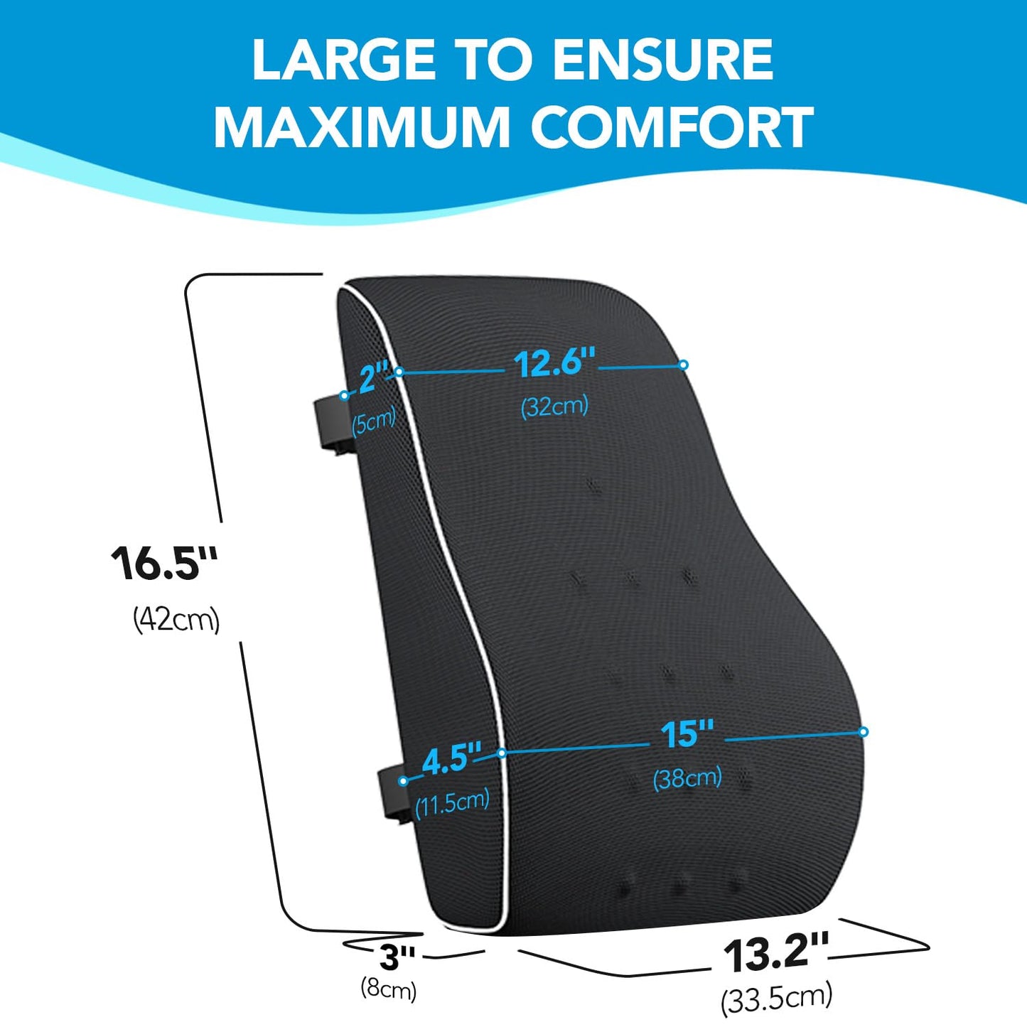 QUTOOL Lumbar Support Pillow for Office Chair Back Support Pillow for Car, Computer, Gaming Chair Memory Foam Back Cushion for Back Pain Relief Improve Posture, Mesh Cover Double Adjustable Straps