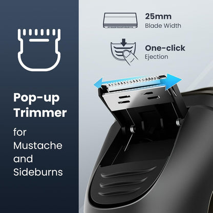 Electric Razor for Men Cordless: Wet/Dry Rotary Shaver Waterproof - USB Fast Charging & Sensitive Skin Care - Pop up Trimmer & Precision Blades