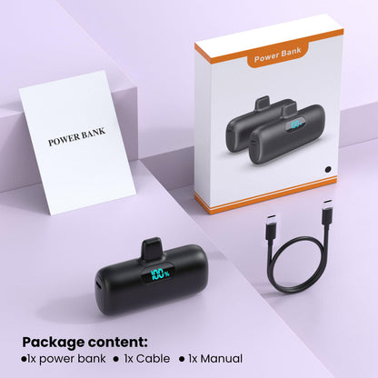 Mini Portable Charger for iPhone,Upgraded 5000mAh PD Fast Charging Battery Pack,LCD Display Cute Power Bank Portable Phone Charger for iPhone 14/14 Pro Max/13/13 Pro/12 Pro/11/XS/XR/X/8/7/6-Black