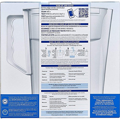 Brita Water Pitcher, Slim, Capacity, Includes One Advanced Filter, White - 5 Cup Size