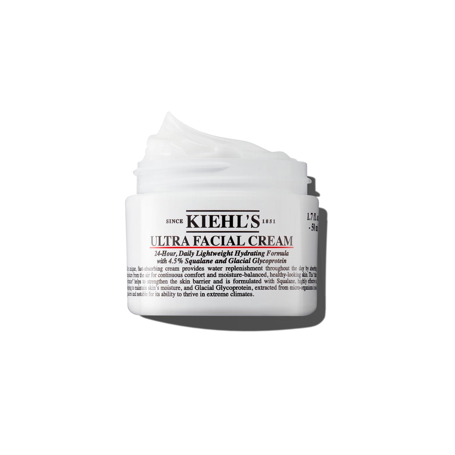 Kiehl's Ultra Facial Cream, with 4.5% Squalane to Strengthen Skin's Moisture Barrier, Skin Feels Softer and Smoother, Long-Lasting Hydration, Easy and Fast-Absorbing, All Skin Types - 1.7 fl oz