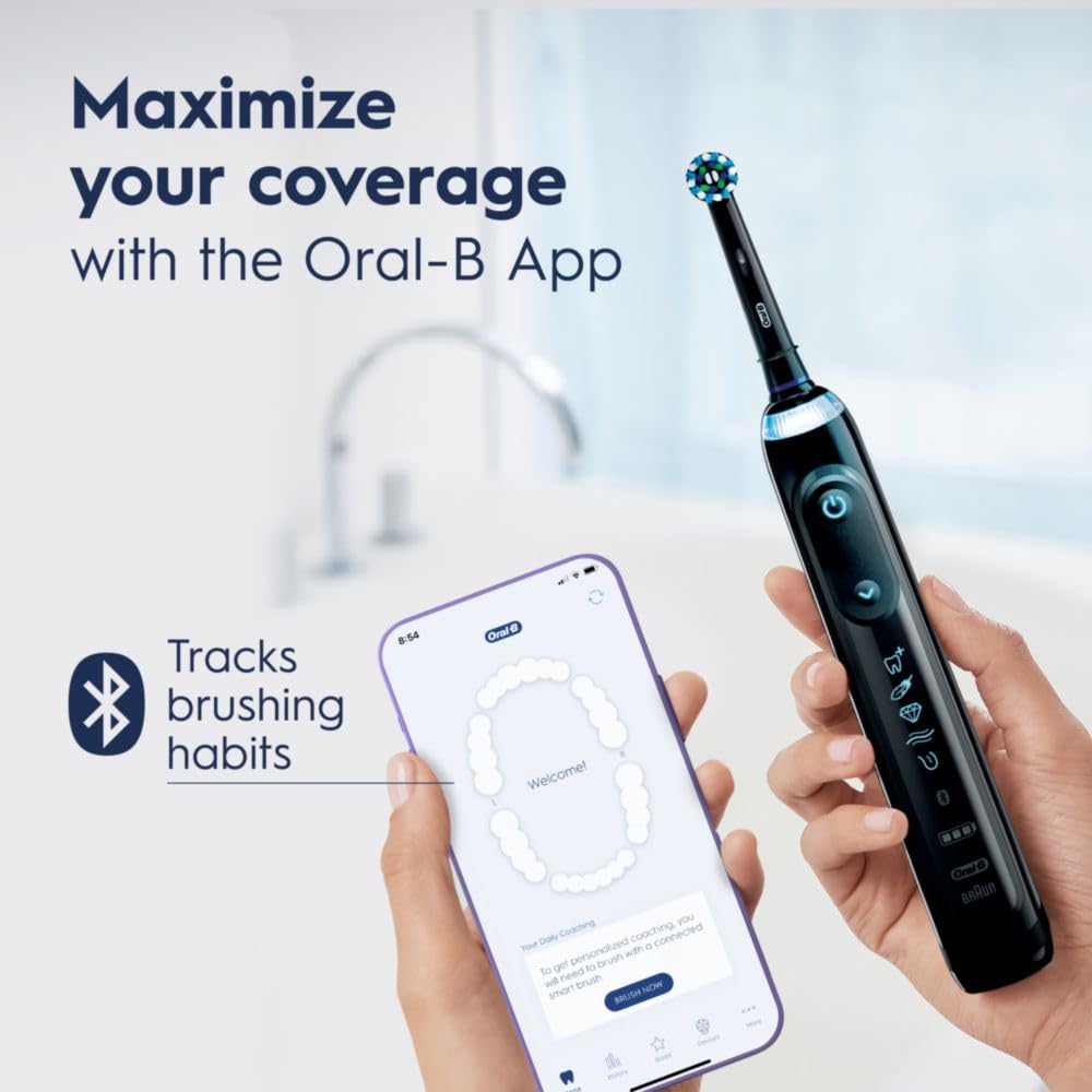 Oral-B Genius X Limited Rechargeable Electric Powered Toothbrush, Black with 1 Brush Head and Travel Case - Pressure Sensor to Protect Gums - 5 Cleaning Settings - 2 Minute Timer - App Tracking