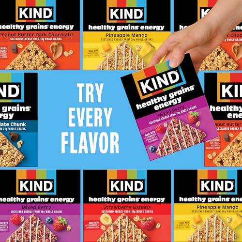 KIND Healthy Grains Energy® Bars 30ct Variety Pack, Dark Chocolate Chunk, Peanut Butter Dark Chocolate, and Mixed Berry, 18-21g Whole Grains, Made with Super Grains, Gluten Free Snacks