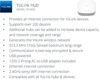 YoLink Smart Home Starter Kit: Hub & Water Leak Sensor 6-Pack, SMS/Text, Email & Push Notifications, LoRa Up to 1/4 Mile Open-Air Range, w/Alexa, IFTTT, Home Assistant