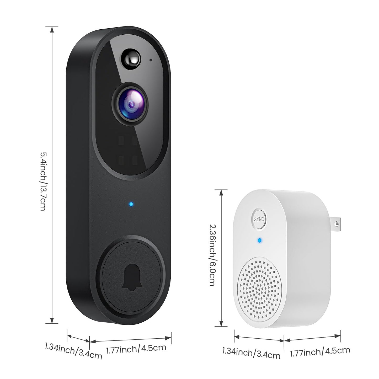 Wireless Wi-Fi Video Doorbell Camera with AI Motion Detection, 2 Way Audio, Night Vision, Cloud Storage, 2.4GHz Wi-Fi Only, Battery Powered