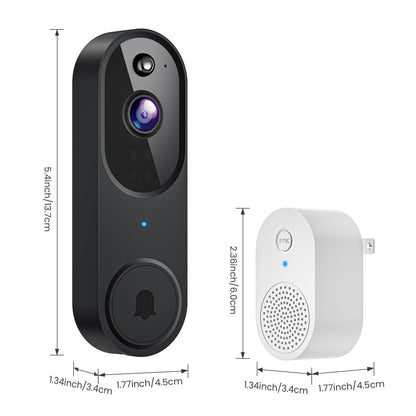 Wireless Wi-Fi Video Doorbell Camera with AI Motion Detection, 2 Way Audio, Night Vision, Cloud Storage, 2.4GHz Wi-Fi Only, Battery Powered