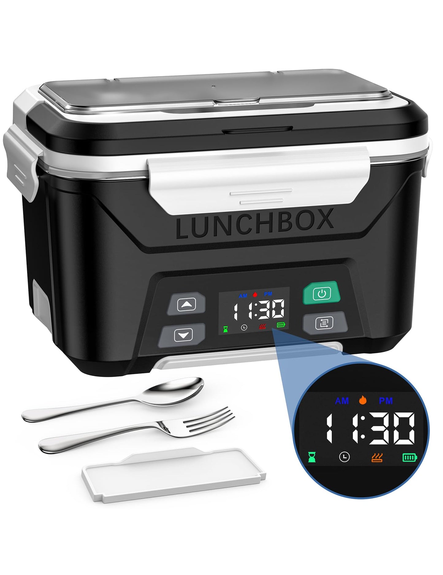 EAST OAK Cordless Electric Lunch Box for Adults, Heated Lunch Box Battery Powered with Automatic Heating, 5.5 Cups Portable Food Warmer with Removable Tray Divider