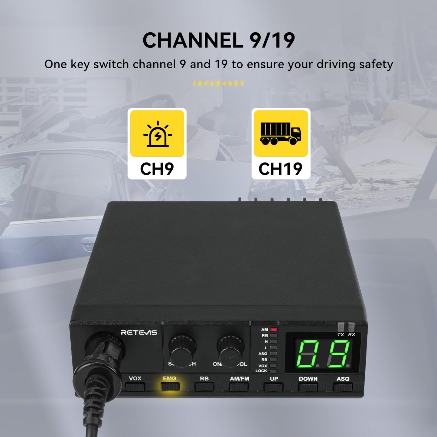 Retevis MB2 AM/FM Professional CB Radio, 40 Channels Mini Radio, Easy to Operate, Squelch Knob ASQ, VOX, Auto-Scan, CB Mobile Radio for Truckers, Black