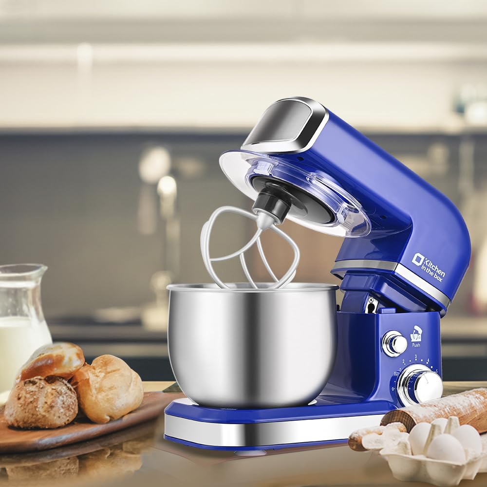 Kitchen in the box Stand Mixer,3.2Qt Mini Electric Food Mixer,6 Speeds Portable Lightweight Kitchen Mixer for Daily Use with Egg Whisk,Dough Hook,Flat Beater (Reflex Blue)