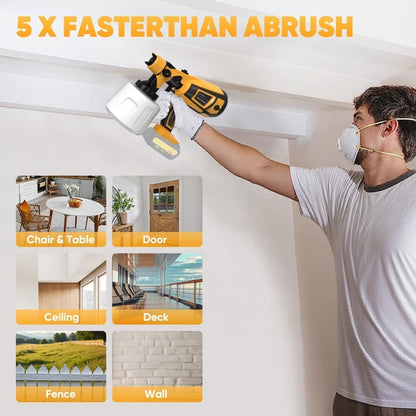 Cordless Paint Sprayer for Dewalt 20V MAX Battery High Power Electric Spray Paint Gun Easy to Clean for Furniture Cabinets House Painting Yellow (Not Include Battery)