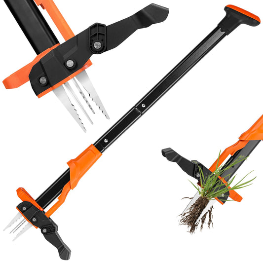WATFIGBY Weed Puller Tool, Stand Up Weed Puller Heavy Duty, Weeding Tool with 39" Ergonomic Long Handle and 4 Manganese Steel Claws, Easy Eject Mechanism, Weeding Without Bending, Pulling, or Kneeling