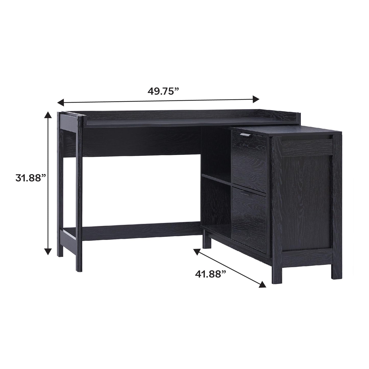 Walker Edison Transitional Office Design, Writing Desk with Drawers and Open Cubbies, Spacious Desktop, Reversible Fit, Complementary in Living Spaces, 49.75”L, Black