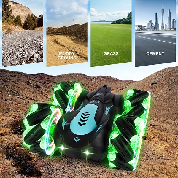 Zokugar Gesture Sensing RC Stunt Car, 360 Spins Double Sided Hand Controlled Glove RC Car with Lights Music, Birthday Gifts for Boys Age 6-12