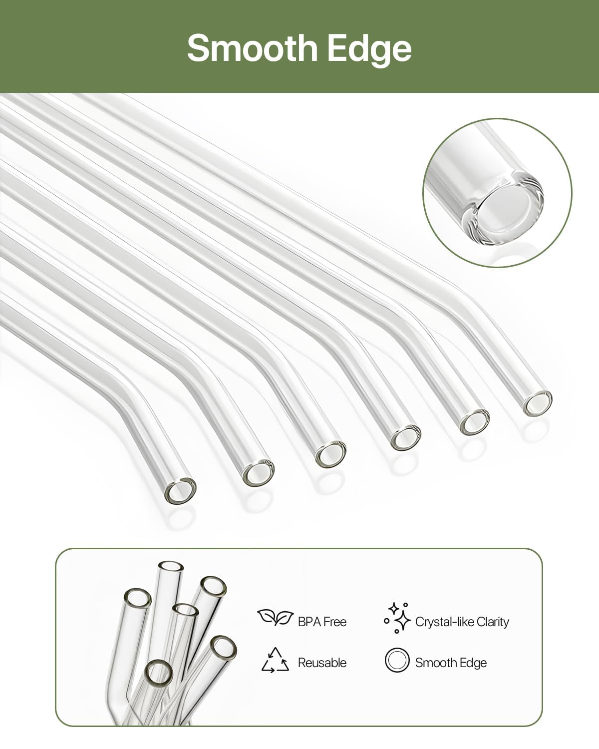 18-Pack Glass Straws, Reusable Clear Glass Drinking Straws Set, 8.5 Inch x 10mm - Includes 8 Straight and 6 Bent with 4 Straw Cleaner Brush, Perfect for Smoothies, Milkshakes, Juice, Tea