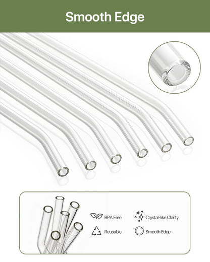 18-Pack Glass Straws, Reusable Clear Glass Drinking Straws Set, 8.5 Inch x 10mm - Includes 8 Straight and 6 Bent with 4 Straw Cleaner Brush, Perfect for Smoothies, Milkshakes, Juice, Tea