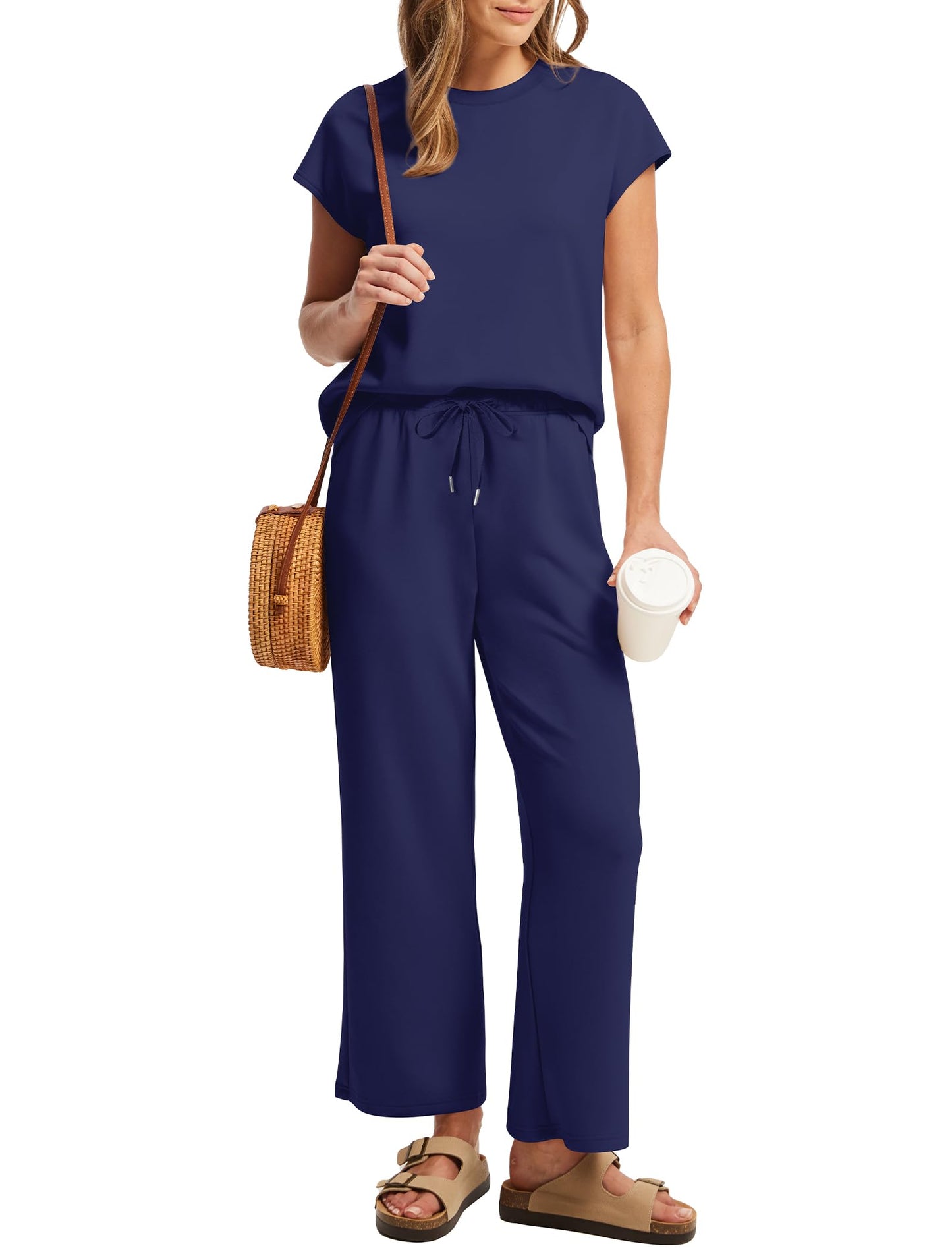 SAMPEEL 2 Piece Sets for Women Summer Matching Sets Women Clothing Ladies Loungewear Sweat Set Travel Outfits Resort Wear 2025 Blue M