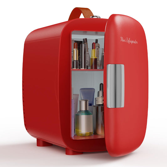 NEWBULIG Mini Fridge for Bedroom, Office & Car, Portable 4L/4.23QT Mini Refrigerator for Skincare with Handle, Ultra-Quiet Energy-Saving Compact Cooler for Drinks, Food, Skincare & Makeup, 12V AC/DC