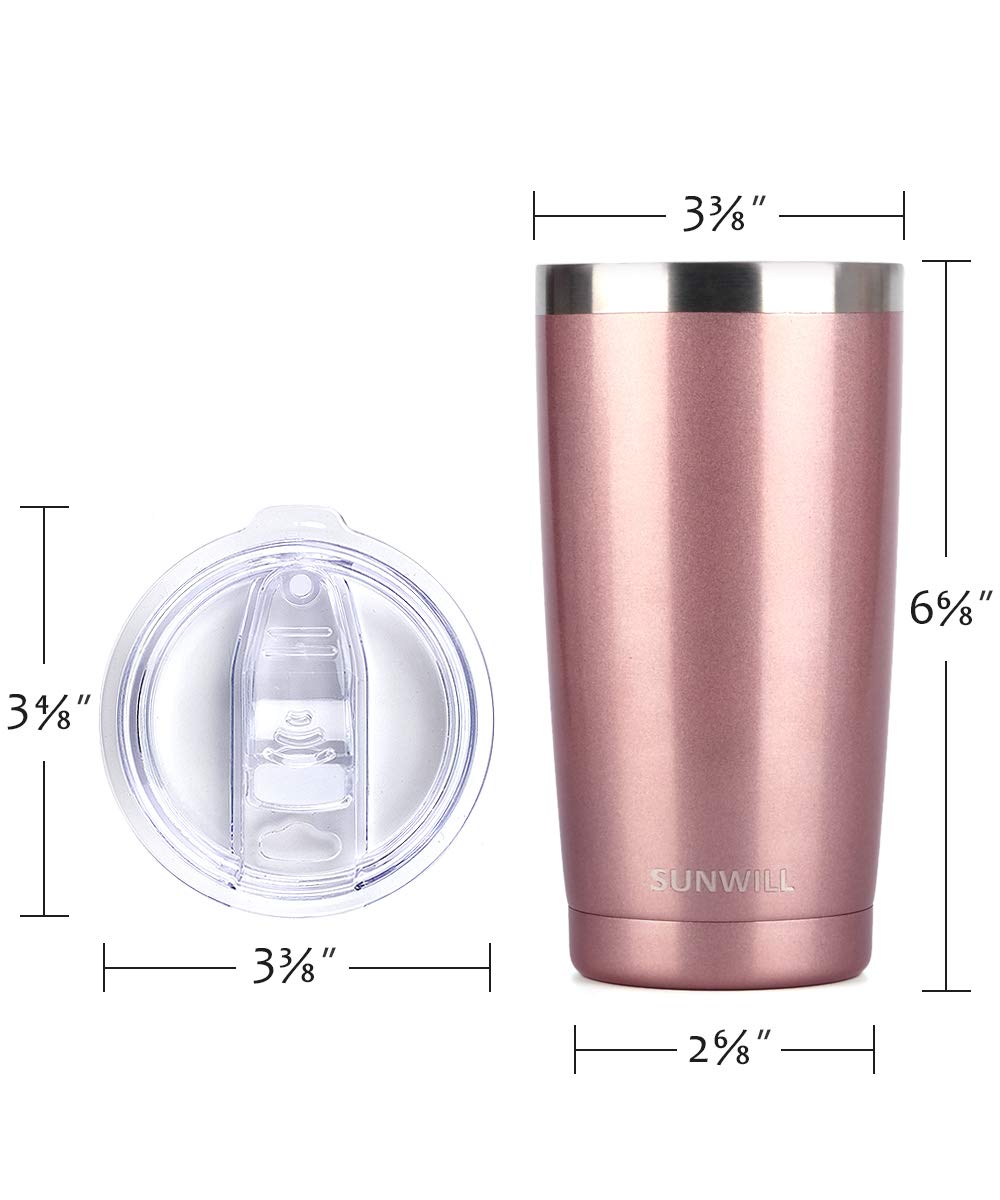 SUNWILL 20oz Tumbler with Lid, Stainless Steel Vacuum Insulated Double Wall Travel Tumbler, Durable Insulated Coffee Mug, Rose Gold, Thermal Cup with Splash Proof Sliding Lid