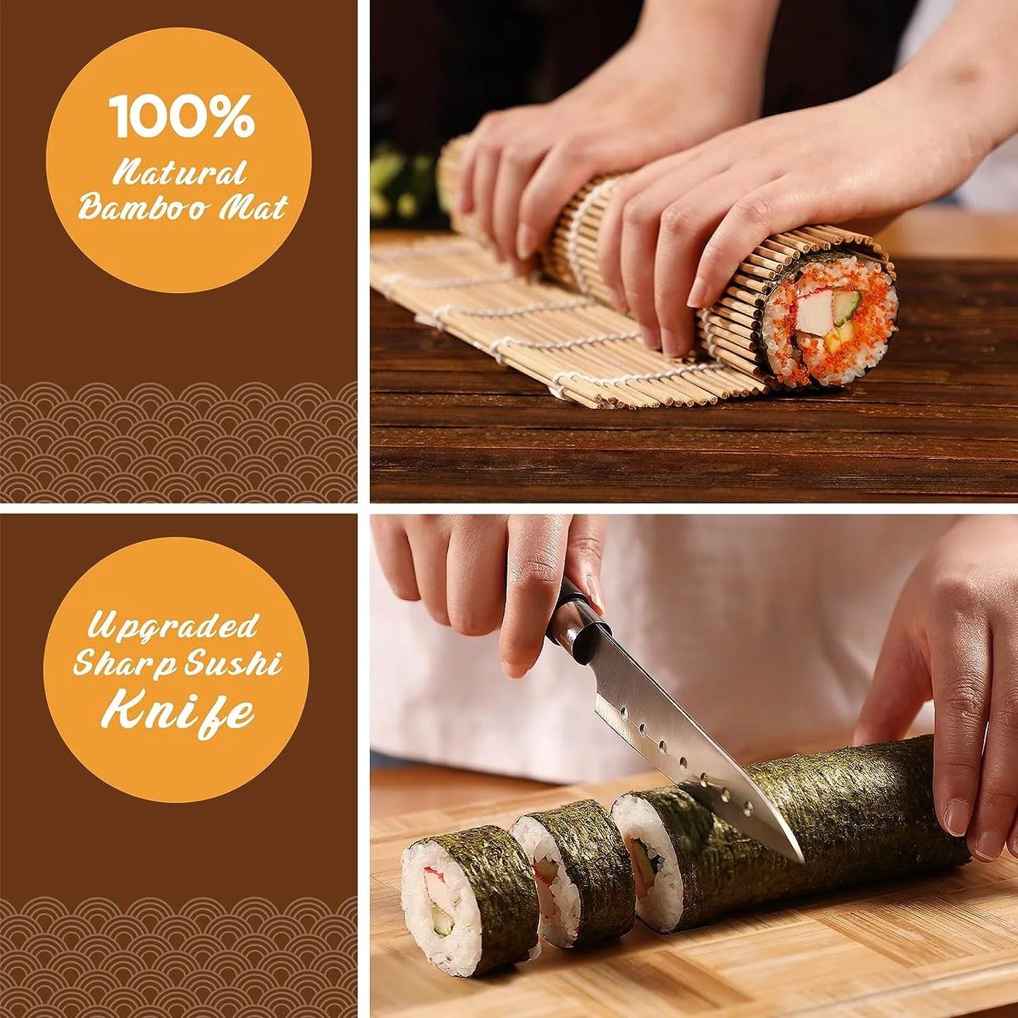 Sushi Making Kit, Delamu Upgrade 22 in 1 Sushi Maker Bazooker Roller Kit with Bamboo Mats